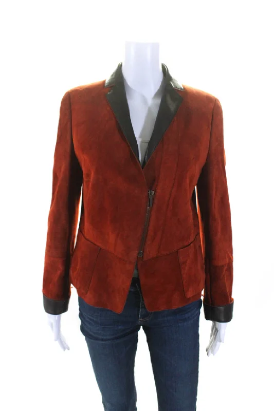 Akris Punto Womens Leather Suede Notched Collar Jacket Orange Brown