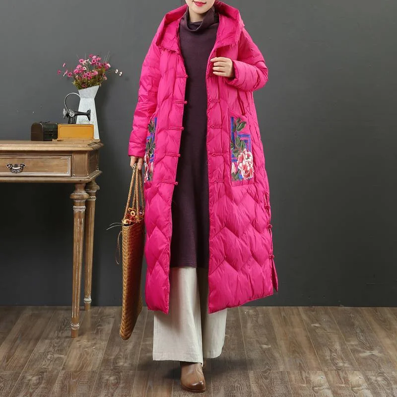 Fine rose warm winter coat oversize side open down jacket hooded New overcoat