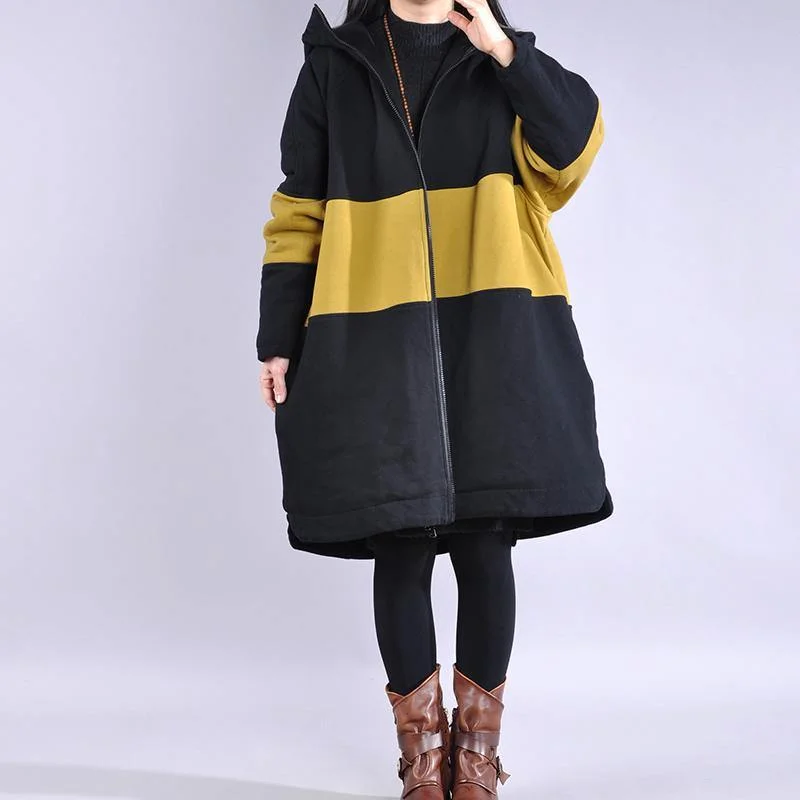 Fine yellow winter parkas plus size warm winter coat hooded patchwork overcoat