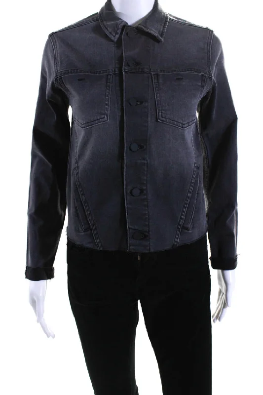 L'Agence Womens Collared Denim Button Up Jean Jacket Dark Gray