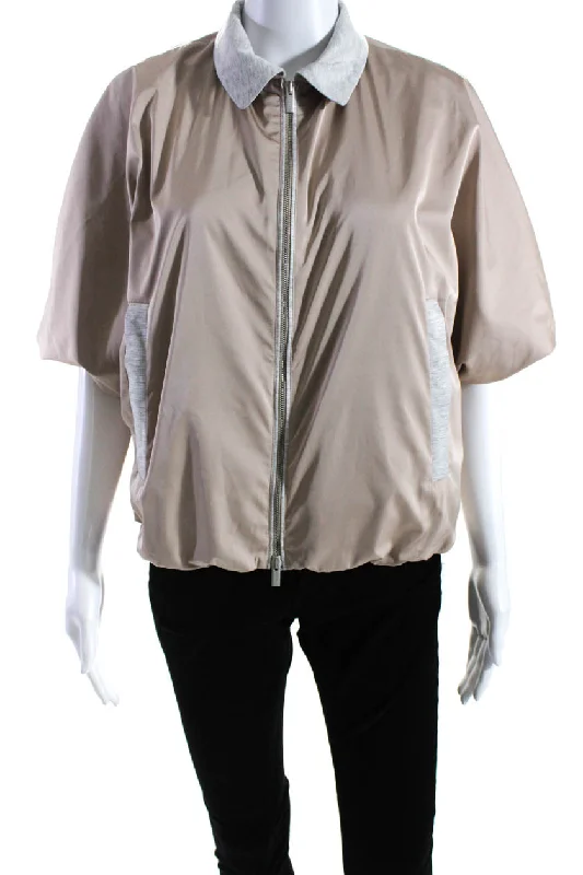 Peserico Womens Full Zipper Short Sleeves Crew Neck Jacket Beige