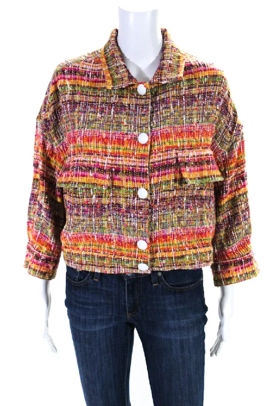 Sara Roka Womens Tweed Button Down Jacket Multi Colored Cotton