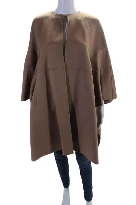 Valentino Womens Wool Open Front Cape Poncho Brown