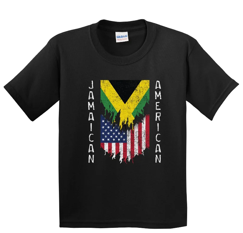 Jamaican American Flags Ripped Torn Jamaica Youth T-Shirt