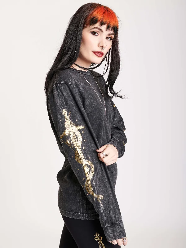 High-Fashion T-ShirtsMineral Wash Gold Dagger Long Sleeve