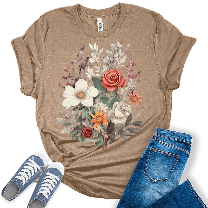 College T-ShirtsCottagecore Vintage Floral Boho Shirt Trendy Tops Vintage Womens Graphic Tees