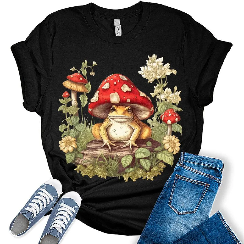 Studded T-ShirtsFrog Shirt Cute Graphic Tees for Women Vintage Cottagecore Clothes Aesthetic T Shirts