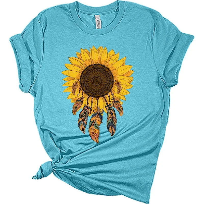 Compression T-ShirtsWomen's Graphic Sunflower Dream Catcher Western Native T Shirt Summer Bella Top Casual Plus Size Tee