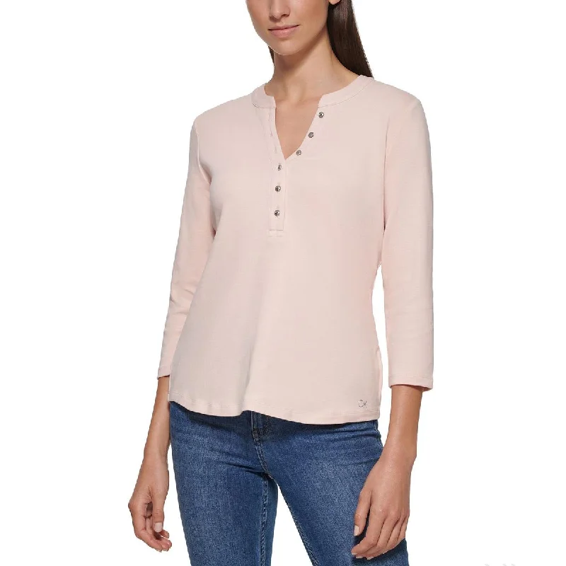 Calvin Klein Womens Button Front Crewneck Henley