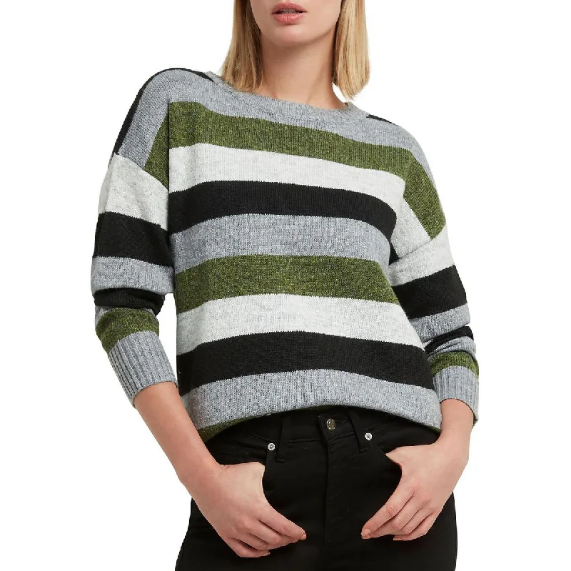 H Halston Womens Drop Shoulder Ribbed rm Crewneck Sweater