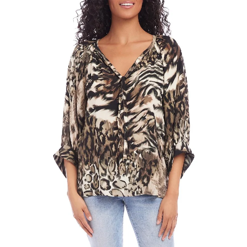 Karen Kane Womens Animal Print V-Neck Blouse