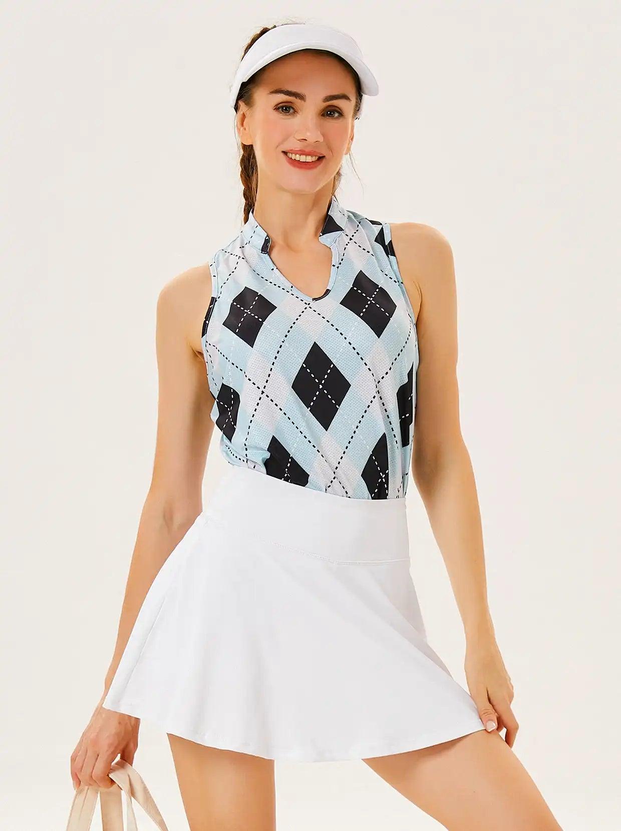 Blue Checkerboard V-neck Racerback Tennis Top