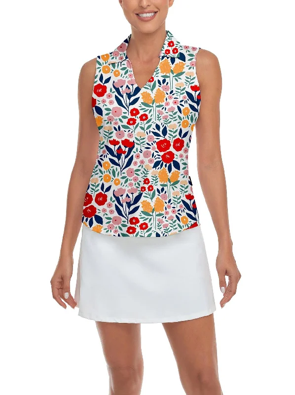 Colorful Floral V-neck Sleeveless Sports Shirt For Women