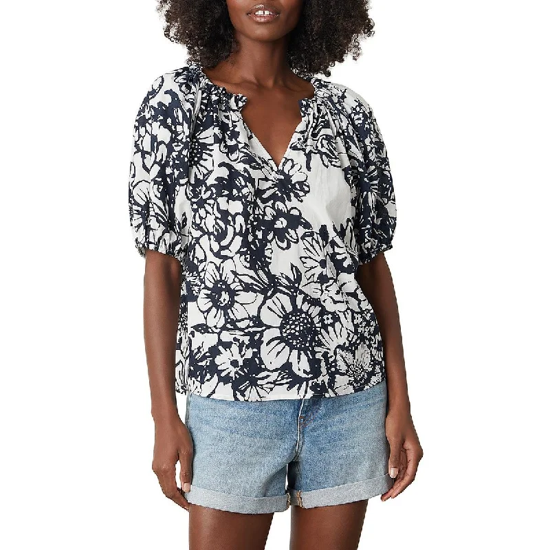 VELVET BY GRAHAM & SPENCER Womens Floral Print V-Neck Blouse