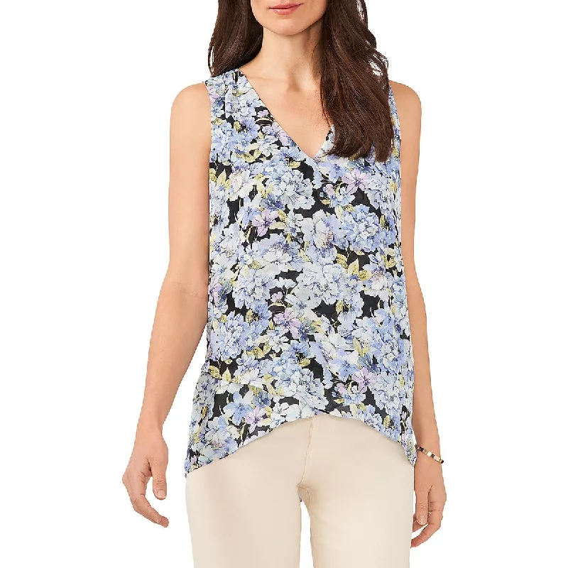 Vince Camuto Womens Floral Print V-Neck Blouse