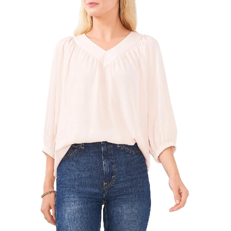 Vince Camuto Womens Shirring V-Neck Blouse