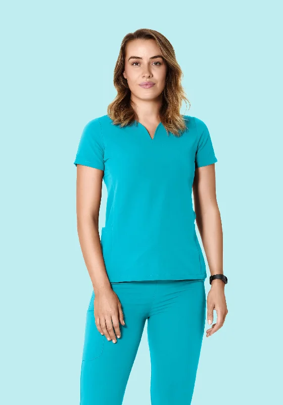 Curved V-Neck Top Teal