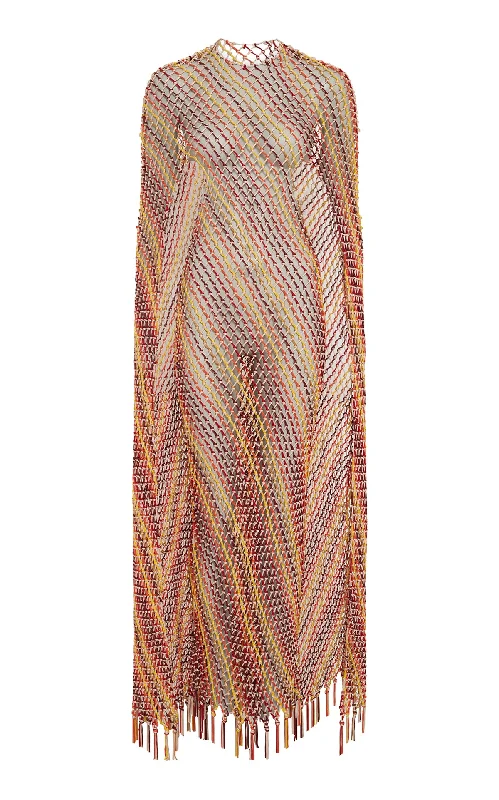 Matheia Fringe Macrame Maxi Dress in Multi Silk