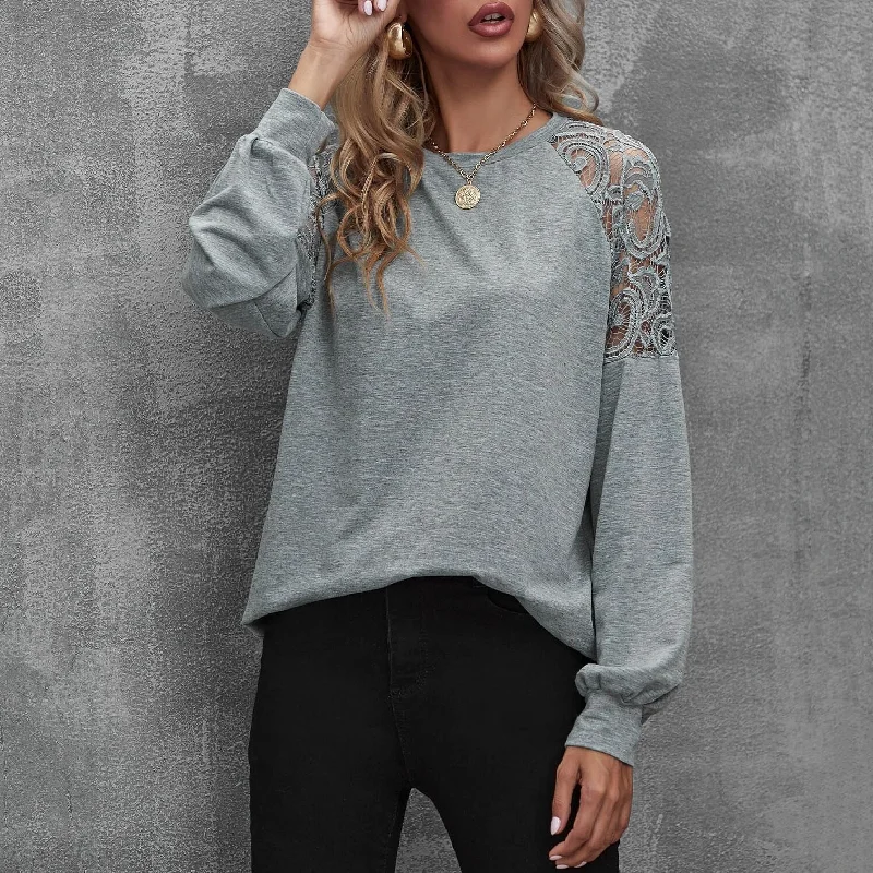 Lace Insert Raglan Sleeve Pullover