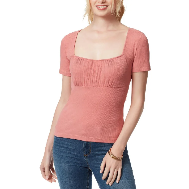 Womens Ruched Square-Neck Pullover Top