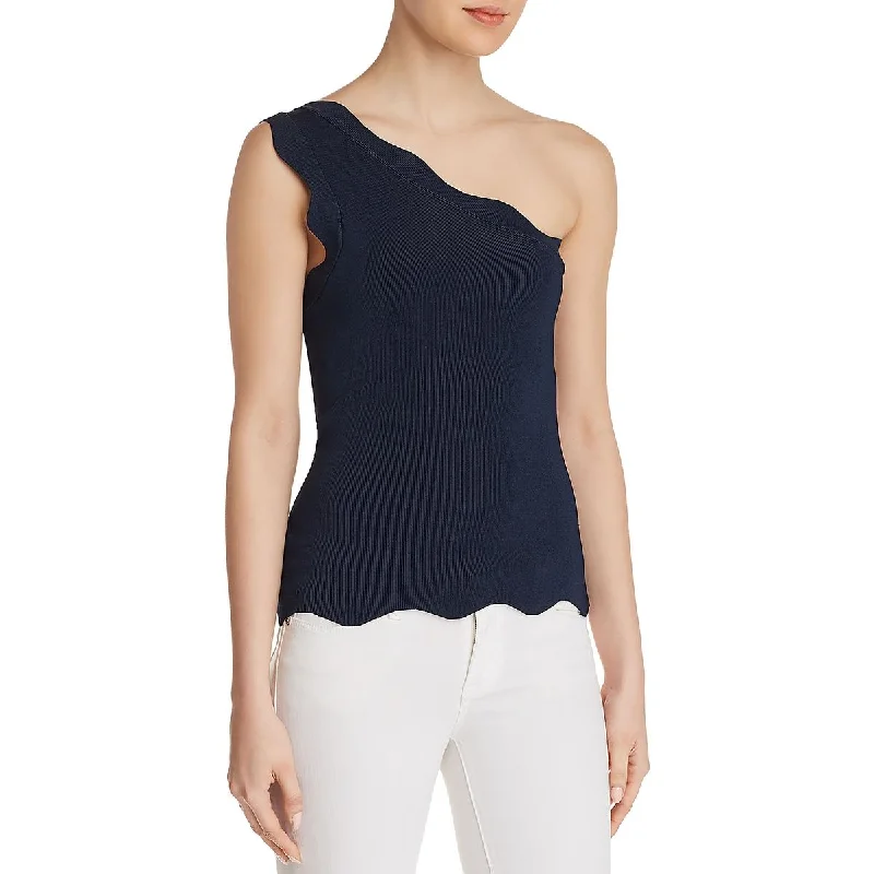 Womens Scalloped Ribbed Pullover Top