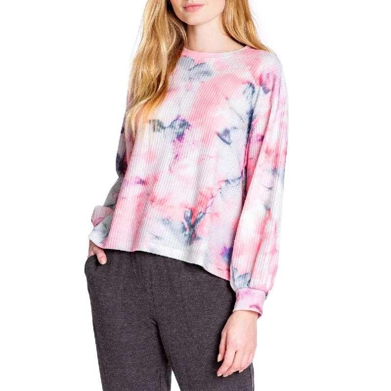 Womens WAffle Tie-Dye Pullover Top